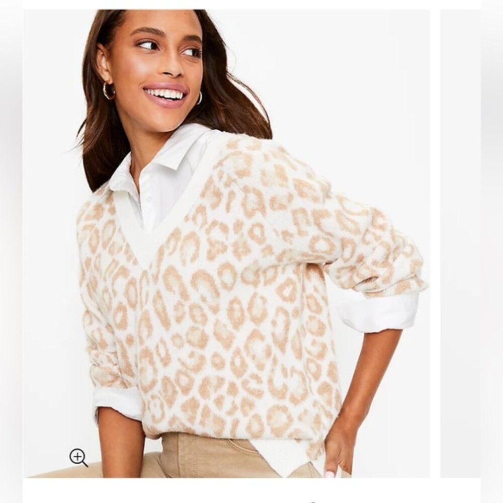LOFT V-Neck Leopard Print Sweater XS